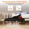 A vacuum cleaner head is shown cleaning under a piece of furniture, with debris on the floor. Text overlays describe cleaning features. Voir les images du produit