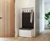 An entryway with a wooden door, a shoe bench with a coat rack, and a plant. Anteprima dell’immagine prodotto