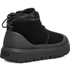 A black UGG boot shown from the side and back. Voir les images du produit