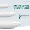 Three white pillows are stacked diagonally, with text and icons on the right side of the image. Produktbild-Vorschau