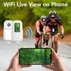 Two cyclists on a road with a mini-camera and a smartphone showing a forest scene. Náhled obrázku produktu