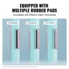 Diagram showing how rubber pads on glass clamps accommodate different glass thicknesses. Voir les images du produit
