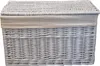 A white wicker laundry basket with a beige fabric liner and lid. Produktbild-Vorschau