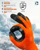 A gloved hand making an OK sign against a snowy background, with product feature information displayed. Produktbild-Vorschau