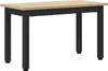 A table with a wooden top and black metal legs, isolated on a white background. Voir les images du produit