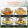 A collage of four images showing different cooking applications of a pot, with text overlays describing each use. Anteprima dell’immagine prodotto
