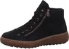 A black high-top sneaker with a brown sole and a zipper on the side. Produktbild-Vorschau
