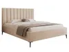 A beige upholstered bed with a channel-tufted headboard and a throw blanket. Voir les images du produit