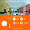 A room with smart lighting features and product function icons. Produktbild-Vorschau