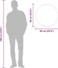 A diagram showing the dimensions of a circular mirror next to a silhouette of a person for scale. Voir les images du produit