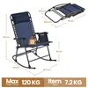 A blue rocking chair with dimensions and weight capacity indicated by text and icons. Produktbild-Vorschau