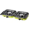 A two-burner camping stove with a grill attachment, shown from a slightly elevated front-side angle against a white background. Produktbild-Vorschau