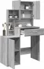 A gray wood-grain finish vanity table with multiple storage compartments and a drawer. Produktbild-Vorschau