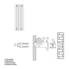 Diagram showing how to mount a radiator bracket to a wall, with numbered parts and labels. Náhled obrázku produktu