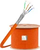 A large spool of orange network cable with the end of the cable showing the individual wires. Produktbild-Vorschau