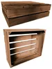 Two wooden crates shown against a white background. The top image shows two stacked crates, viewed from a slight angle. The bottom image shows a single open crate, also viewed from an angle. Produktbild-Vorschau