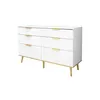 A white dresser with gold accents and legs against a white background. Podgląd zdjęcia produktu