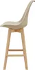 A side view of a beige bar stool with a wooden frame. Náhľad obrázku produktu