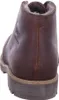 A close-up rear view of a brown leather boot with a fur lining. Voir les images du produit