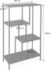 A diagram of a gray, asymmetrical, multi-tiered shelf unit with dimensions indicated by text and arrows. Anteprima dell’immagine prodotto