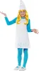 A young girl wearing a Smurfette costume, including a white hat, blonde wig, blue long-sleeved shirt, white dress with blue teardrop accents, and blue tights. Produktbild-Vorschau