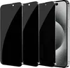 Three black screen protectors are arranged diagonally in front of a silver smartphone. Produktbild-Vorschau