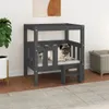 A pug dog is lying on a cushion inside a grey wooden dog bed. The dog bed has a small step in front of it. There is a potted plant to the left of the dog bed and a grey basket to the right. Náhľad obrázku produktu