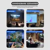 Collage of four scenes demonstrating different uses of a wireless HDMI adapter. Produktbild-Vorschau