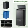Collage of product images showing dimensions and different views of trash bins. Podgląd zdjęcia produktu