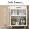 A kitchen cart with various kitchen items displayed inside its open compartments and on its top surface. Podgląd zdjęcia produktu