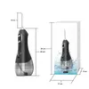 A size chart and product image of a cordless water flosser. Voir les images du produit