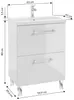 A white bathroom vanity with a sink and faucet, shown with dimensions indicated by measurement lines and text. Anteprima dell’immagine prodotto
