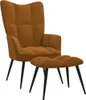 A brown velvet armchair and ottoman on a white background. Voir les images du produit