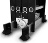 Close-up view of the lower section of a black multi-purpose ladder, showing the joint mechanism and stabilizing feet. Náhľad obrázku produktu