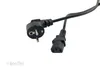 A black power cord with two different types of plugs on a white background. Produktbild-Vorschau
