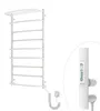 A white electric towel warmer with a thermostat is shown against a white background. A close-up inset shows the thermostat control panel. Náhľad obrázku produktu