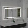 A modern bathroom vanity with a large LED-lit mirror above two sinks. Náhled obrázku produktu