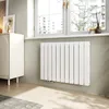 A modern living room with a white radiator under a window. Produktbild-Vorschau