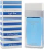 Dolce & Gabbana Light Blue Italian Love, blauer Glasflakon mit weißer Kappe neben gestreifter Verpackung in Blau und Weiß. Produktbild-Vorschau