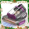 A handheld vacuum cleaner with a purple and gray design, surrounded by Christmas decorations and gift boxes. Produktbild-Vorschau