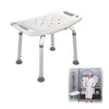 A shower stool is shown in the foreground, with a man in a bathrobe standing in a bathroom in the background. Produktbild-Vorschau
