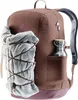 A brown backpack with a gray hoodie tied to the front and a water bottle in a side pocket. Anteprima dell’immagine prodotto