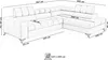 A line drawing diagram of a sectional sofa with dimensions indicated by measurement lines and text. Produktbild-Vorschau