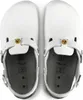 A top-down view of a pair of white Birkenstock clogs on a white background. Produktbild-Vorschau