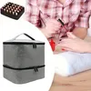 A collage showing a nail polish organizer, a person applying nail polish, and a nail polish bag. Produktbild-Vorschau