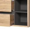 A close-up view of a cabinet with two drawers and open shelves. Produktbild-Vorschau