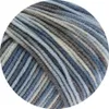 A close-up view of a ball of yarn with a gradient of blue, gray, and beige colors. Produktbild-Vorschau