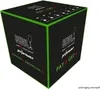 A black cube-shaped box with green trim, displaying branding and promotional text. Produktbild-Vorschau
