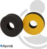 Two ring-shaped gaskets, one black and one black with a yellow adhesive side, are shown against a white background with subtle graphic overlays. Produktbild-Vorschau