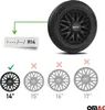 An image showing a car wheel and several other wheels of different sizes with checkmarks and crosses to indicate compatibility. Podgląd zdjęcia produktu